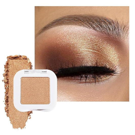evpct Golden Shimmer Single Eye shadow Palette Makeup for Older Women, Bronze Glitter Sparkly Cream Eye Shadow Palette Brightener for Older Women, High Pigment Waterproof Monochrome Mini Eyeshadow
