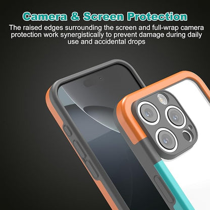 for iPhone 16 Pro Max Bumper Case, Hybrid Protection Heat Dissipation Frame No-Back Phone Cover Case 6.9" 2024 - Orage & Blue