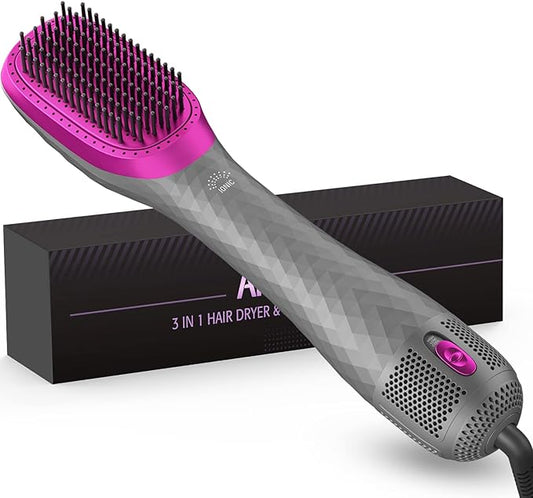 3 in 1 Hair Dryer Brush Professional 1200W Powerful Ceramic Tourmaline 3 Heat/2 Speed Settings One Step Hair Dryer and Styler (Gray)