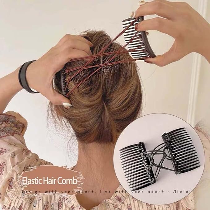 Black Adjustable Elastic Hair Comb,Stretchy Double Comb Hair Clip,No Crease Hair Pins Double Slides Hairpins Combs Women Hairs Styling Accessories Hairs Care Styling Tools and Appliances