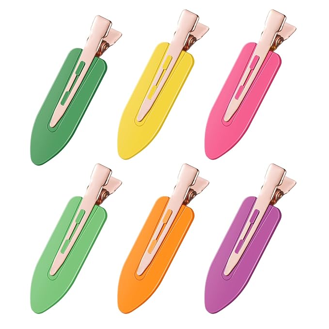 D 6 Pcs Hair Clips No Crease - No bend Creaseless Hair Clip - Makeup Clip for Women and Girls - Flat Hair Clips for Hairstyling Salon Rose Gold Handle - colorful