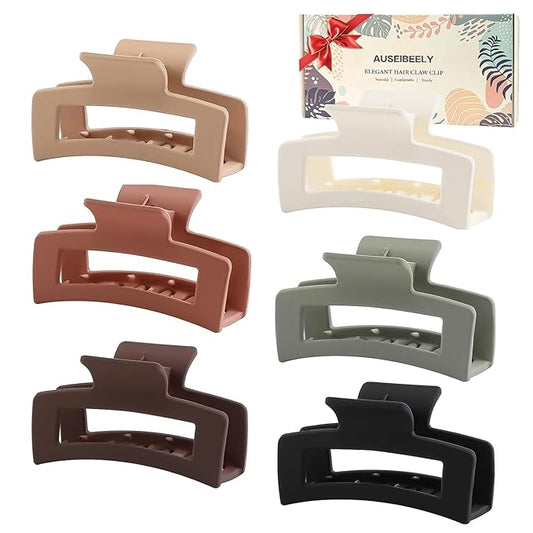 6 Pack Square Claw Clips for Women Girls, 3.5" Medium Non-slip Rectangular Matte Claws Strong Jumbo Hair Styling Accessories for Thin Hair, Wine Red