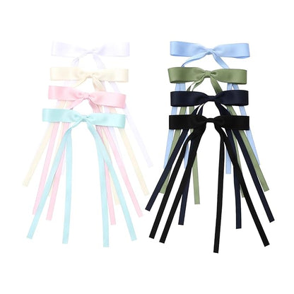 HairBows for Women & Girls, 16 PCS Ribbon Hair Bow with Long Tail Bowknot Hair Clips, Hair Barrettes with Bow Accessories