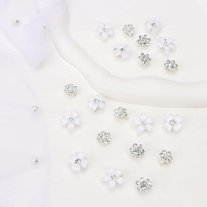 YISSION Mini Rhinestone Hair Pins - 20Pcs Cute Small Decorative Wedding & Bridal Barrettes With Flowers for Girls & Women (4 Flower Patterns)