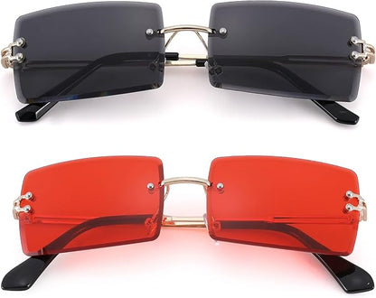 Rectangle Sunglasses for Men/Women Small Rimless Square Shade Eyewear