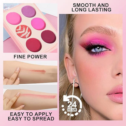 Six Colors Glitter Matte Eyeshadow Palette,Pink Purple Orange RosePink Dark Red Shimmer Sparkly Eyeshadow Palette Makeup,Prom Eyeshadows Long-Lasting Waterproof Red Pink Women Girls Eye Shadow 01