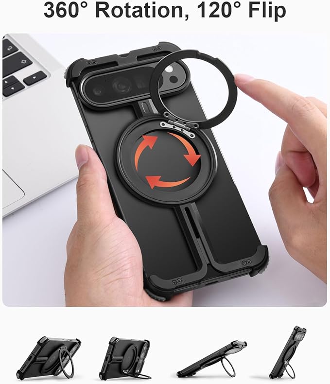 OATSBASF Bumper Case for Google Pixel 9 Pro/Pixel 9, Invisible Magnetic O-Ring Stand Case, Minimalist Phone Case for Google Pixel 9 Pro/Pixel 9, Frameless Design, Black