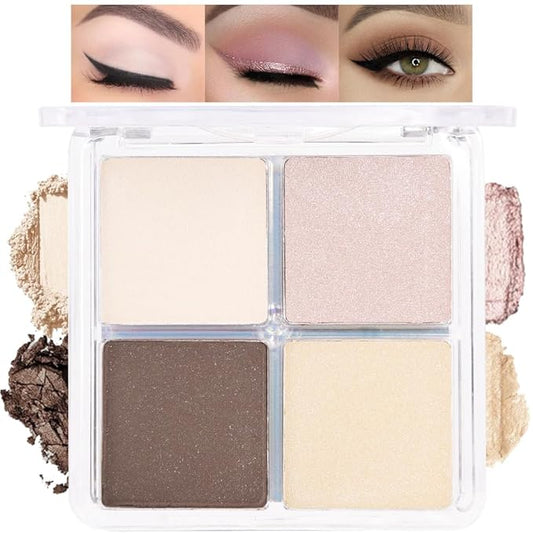 4 Colors Off-White Nude Brown Pink Yellow Eye Shadow Palette Makeup, Neutral Matte Shimmer Eyeshadow Palette for Women Highly Pigmented Waterproof, paleta de sombras de ojos,Vegan & Cruelty-free 01