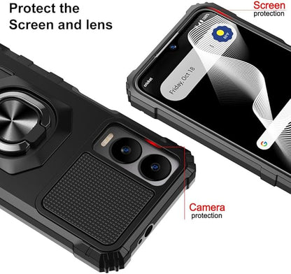 for Cricket Icon 6 / ATT Verge Case with 1 Pack Screen Protector,Dual Layer Hybrid Heavy Duty Defender Protection,Sleek Rugged Reinforced Cushion Corner Kickstand Shockproof Bumper Cover Black
