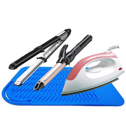 Heat Resistant Mat for Curling Irons, Hair Straightener, Flat Irons and Hair Styling Tools 9" x 6.5", Blue