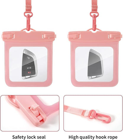 2 Pack Submersible Waterproof Wallet Dry Car Key Fob Case Bag,Swimming Surfing Water Sports Small Waterproof Pouch Holder for Door Ship Card Credit ID Card Driver Fishing License Cash Coins-Pink