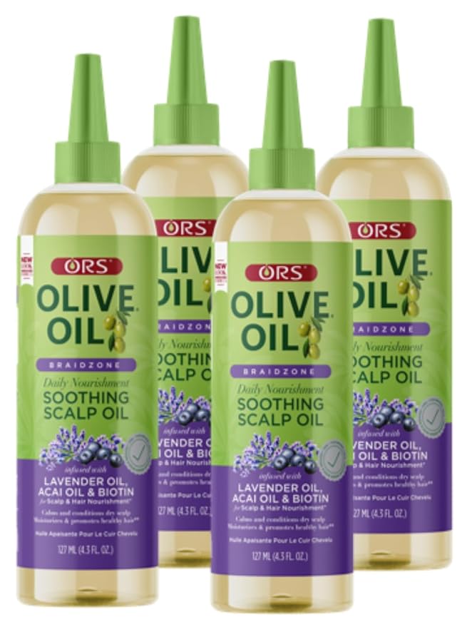 ORS Olive Oil Braidzone Soothing Scalp Oil with Lavender, Acai & Biotin for Nourishment 4.3 oz (Pack of 4)