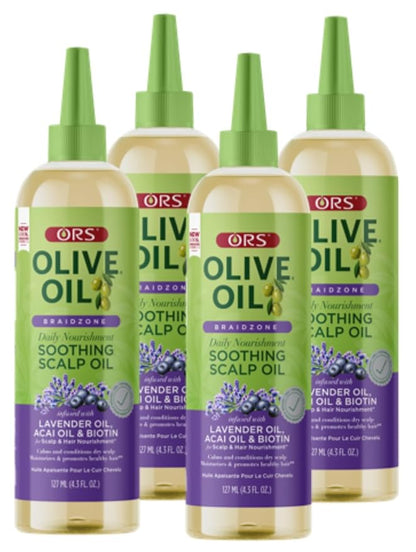 ORS Olive Oil Braidzone Soothing Scalp Oil with Lavender, Acai & Biotin for Nourishment 4.3 oz (Pack of 4)