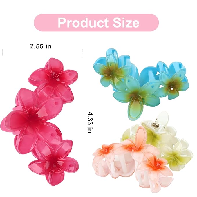 4PCS Flower Hair Clips Claw Clips for Thick Hair Non-Slip Strong Hold Flower Clip Cute Plumeria Hair Clips for Women Girls (Colorful)