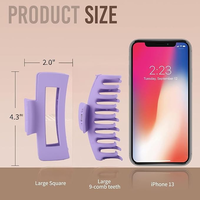 Purple Hair Clips for Women - 8 Pack 4.3 Inch Large Hair Claw Clips for Women Thin Thick Curly Hair, Big Matte Banana Clips,Strong Hold jaw clips