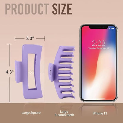Purple Hair Clips for Women - 8 Pack 4.3 Inch Large Hair Claw Clips for Women Thin Thick Curly Hair, Big Matte Banana Clips,Strong Hold jaw clips