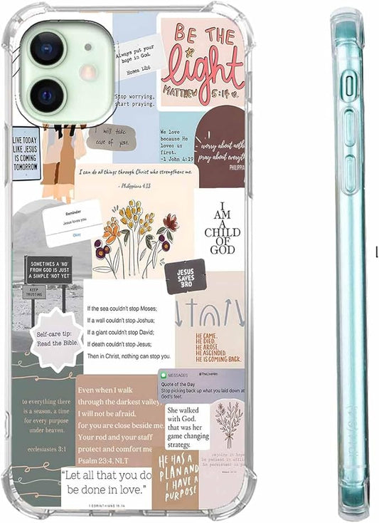 Case for iPhone 12/12 Pro with Christian Design,Christ Jesus Quotes Verse Collage Pattern,Trendy Soft TPU Bumper Phone Cover(12,Bible)
