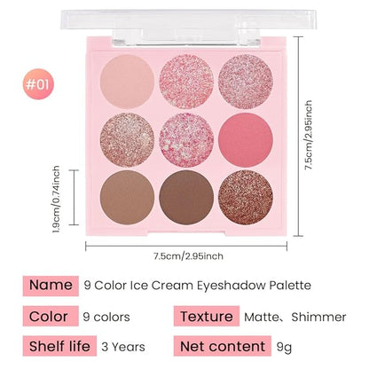 AMY'S DIARY Pink Shimmer Eye Shadow Makeup Palette 9 Colors, Highly Pigmented Matte Glitter Shimmer Pearl Waterproof Party Sparkling Eyeshadow Palette (01#)