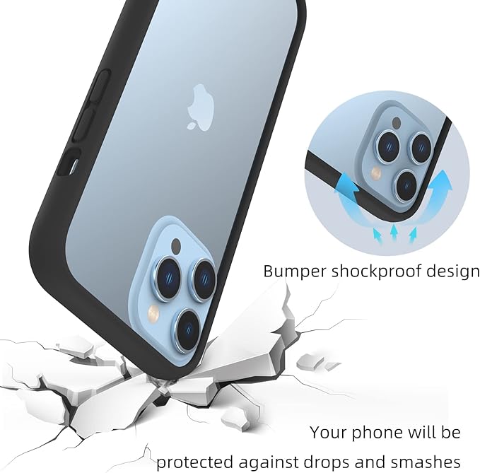 K TOMOTO iPhone 13/13 Pro Silicone Bumper Case (6.1 Inch), Shock-Absorb, Raised Edge Protection, Drop Protection, Silky and Soft Touch, Black