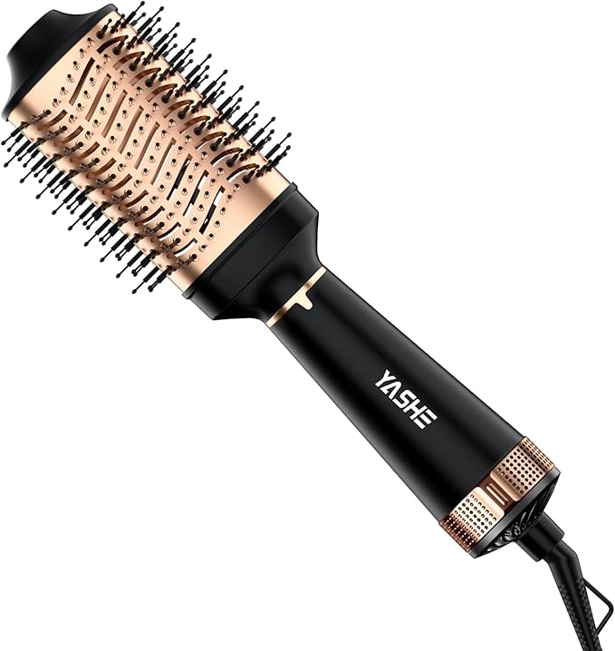 Hair Dryer Brush, 4 in 1 Ionic Blow Dryer Brush with Oval Titanium Barrel, Hair Dryer and Styler Volumizer for Drying, Straightening, Curling and Voluming, Black