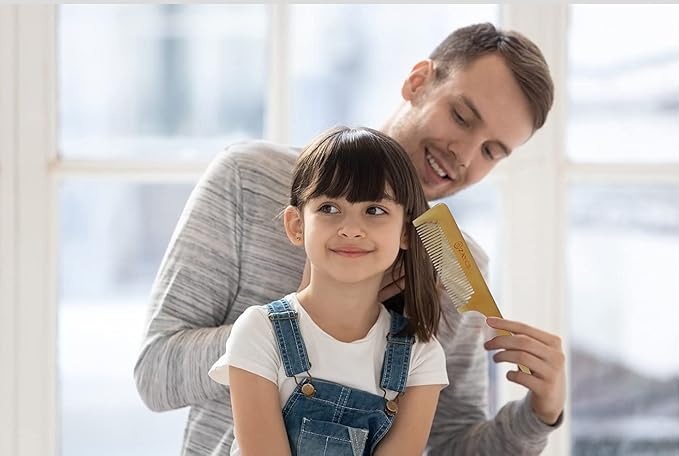 Buffalo Horn Comb - Anti-Static Detangling Hair Styling Tool for All Hair Types (Fine Tooth Comb for Men, Women & Kids)