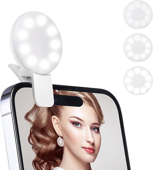 Ring Light of Pocket-Size: Rechargeable Small Ring Light for Phone, Laptop & Makeup - Perfect for Small & Adults, Portable Selfie Light (White)