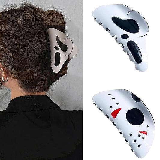 2 Pcs Halloween Big Hair Claw Clip Ghost Face Hairpin Masks Punk Ponytail Scream Grimaces Scary Styling Shark Clip Funny Hair Accessories Halloween Styling
