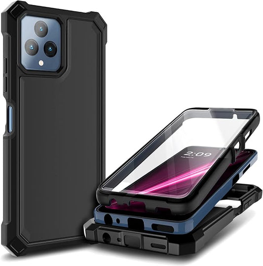 NZND Designed for T-Mobile REVVL 6 5G Phone Case, REVVL 6X 5G Phone Case with [Built-in Screen Protector], Full-Body Shockproof Protective Rugged Bumper Cover Case (Black)