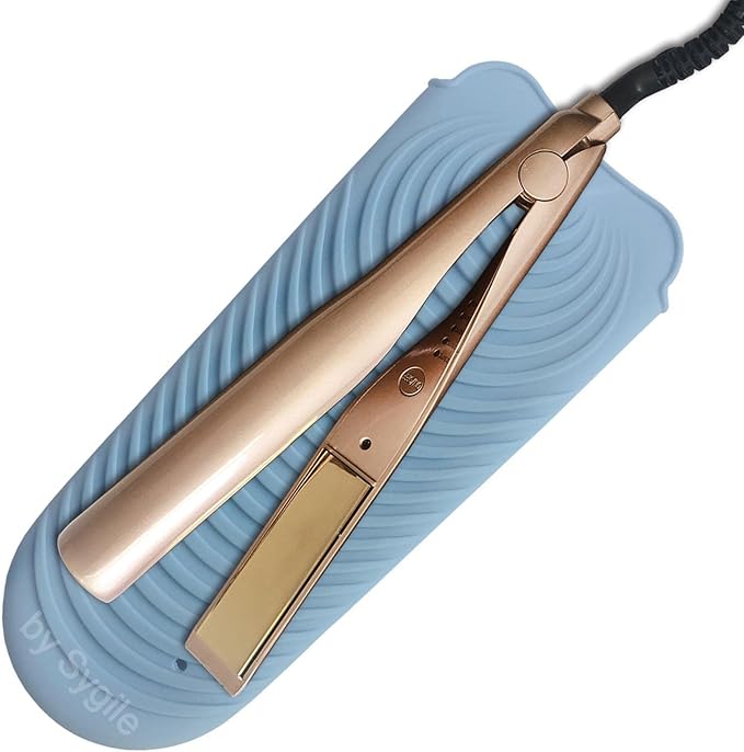 2in1 11" X 7.5" Blush Pink Large Heat Resistant Silicone Mat, Anti-Heat Travel Pad and Dusty Blue Pouch for Hair Straighteners, Curling Irons, Flat Irons and Hair Styling Tools Holder