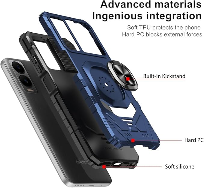 for Cricket Icon 6 / ATT Verge Case with 1 Pack Screen Protector,Dual Layer Hybrid Heavy Duty Defender Protection,Sleek Rugged Reinforced Cushion Corner Kickstand Shockproof Bumper Cover Blue