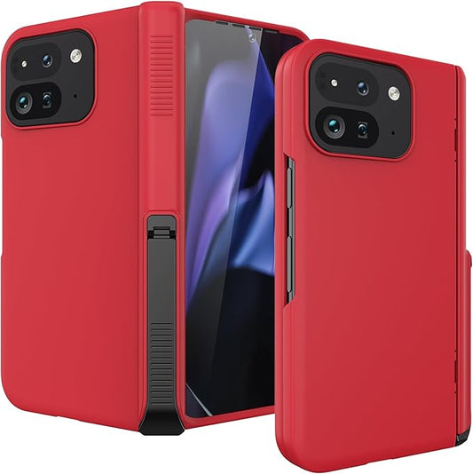 Miimall Dustproof Cases for Pixel 9 Pro Fold Cases, [Kickstand & Hinge Protection][All-Inclusive Protection] Anti Slip Matte Surface Full Body Case for Google Pixel Fold 9 Pro Case, Red