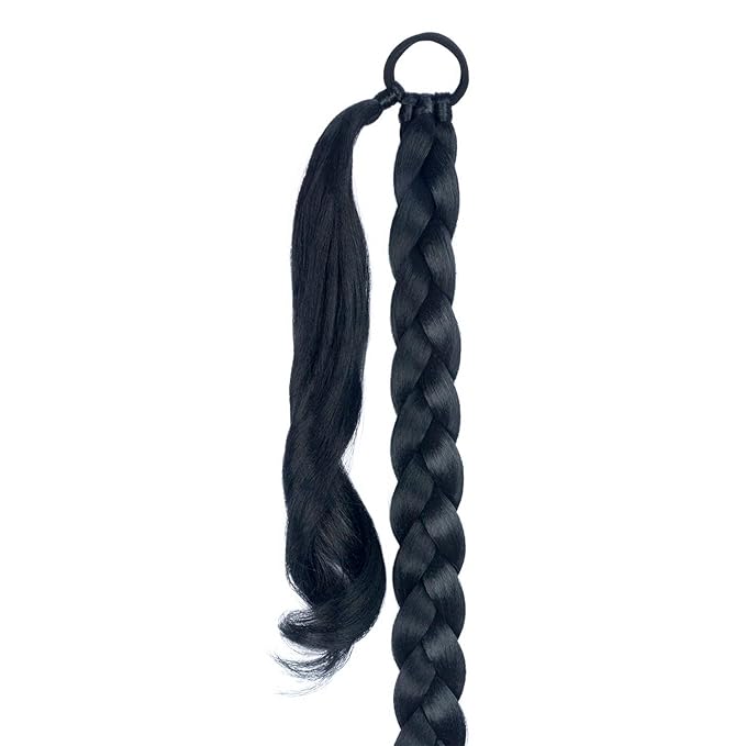 2 Pack Long DIY Braided Ponytail Extension with Hair Tie Straight Wrap Around Hair Extensions Ponytail(1B#)