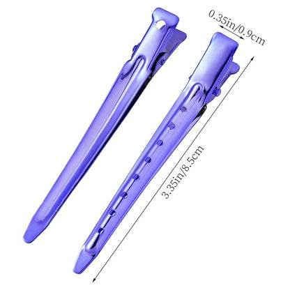 24 Packs Duck Bill Clips, Bantoye 3.35 Inches Rustproof Metal Alligator Curl Clips with Holes for Hair Styling, Hair Coloring, Bright Purple