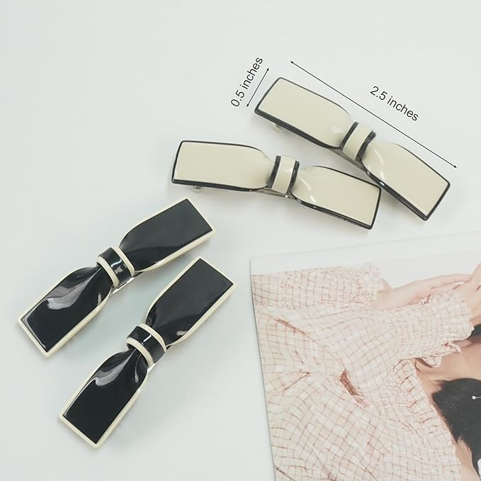 4 Pcs French Flat Bow Hair Clips for Women, Y2K Cute Bowknot Hair Barrettes Small Black Snap Hair Clip Styling Hair Accessories for Thick and Thin Hair