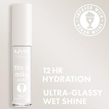 NYX PROFESSIONAL MAKEUP This Is Milky Gloss, Lip Gloss with 12 Hour Hydration, Vegan - Coquito Shake (Milky Clear)