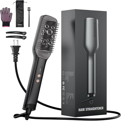 Hair Straightener Brush, Negative Ion Flat Iron & Straightening Comb 2 in 1 with Convenient Comb, Fast Heating, Anti-Scalding, 30s Fast Heating, 5 Temp Settings 284℉ - 392℉ (Gunmetal Gray)