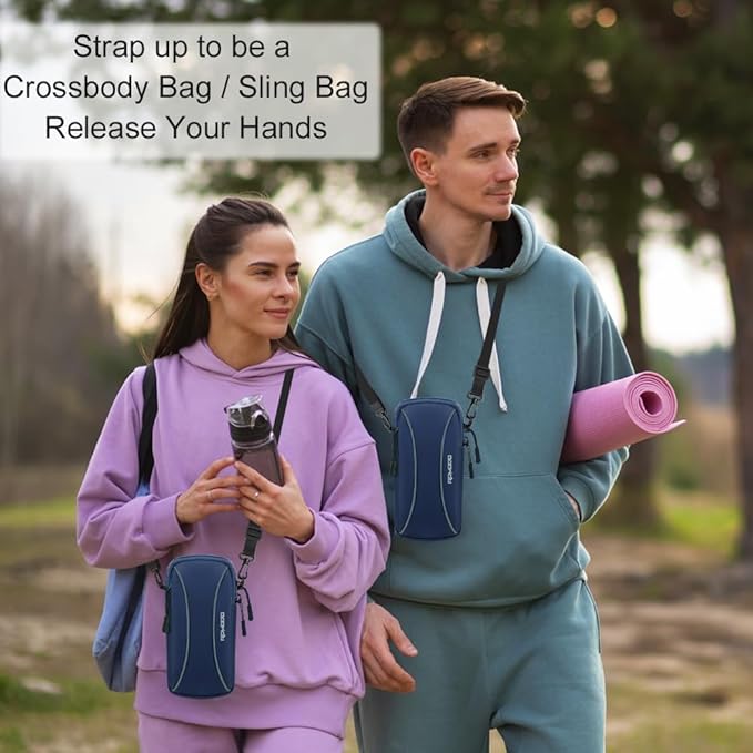 Arm Band for Phone for Running with Crossbody Strap，Running Phone Holder for iPhone 16 15 14 13 Pro Max Samsung Galaxy S24 S23，2 Pockets Lightweight Cell Phone Holder for Walking 7.2 Inch（Blue）