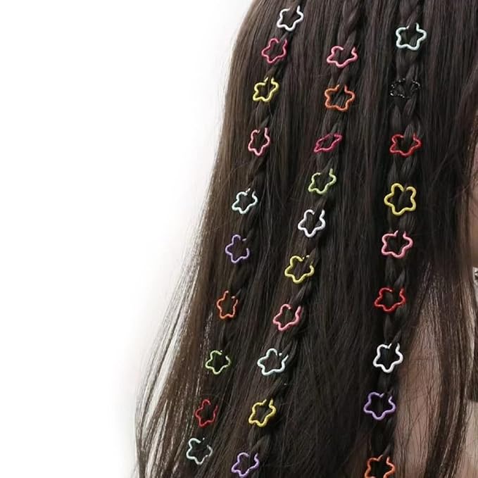 100PCS Colorful Star and Love Shape Braids Ring Clips Hair Jewelry Braid Locs Hair Cute Rings Accessories(Colorful)