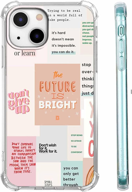 Case for iPhone 15 Plus with Motivational Quotes Design,Encouraging Words Collage Pattern for Teen,Soft TPU Bumper Phone Cover(15plus,Positive)