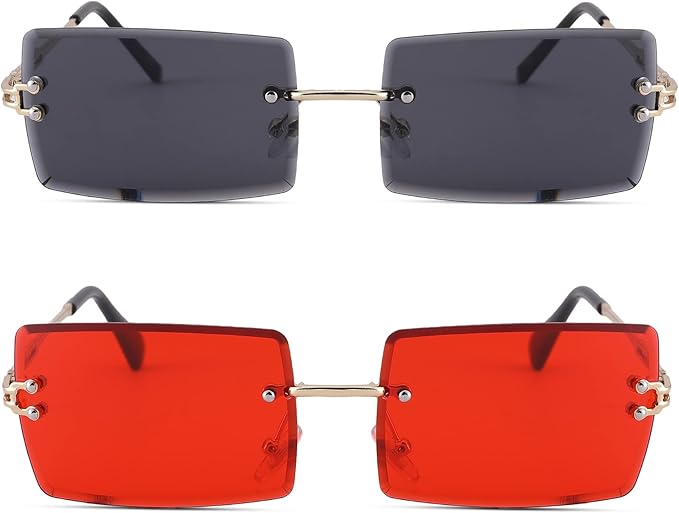 Rectangle Sunglasses for Men/Women Small Rimless Square Shade Eyewear