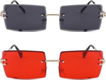 Rectangle Sunglasses for Men/Women Small Rimless Square Shade Eyewear