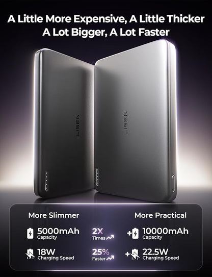 LISEN 0.5‘’ Ultra Slim MagSafe Portable Charger iPhone,Alloy 10,000mAh Wireless Charge Card Phone Charger,Slim MagSafe Battery Pack,Magnetic Power Bank for iPhone 16e Pro Max/15/14/13/12,Glacier Gray
