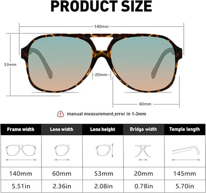 YDAOWKN Retro Aviator Sunglasses for Women Mens Large Frame Classic Vintage 70s Sun Glasses Aviators