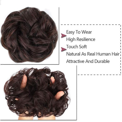 MORICA 1PCS Messy Hair Bun Hair Scrunchies Extension Curly Wavy Synthetic Chignon Hairpieces for Women (33# Dark Auburn)