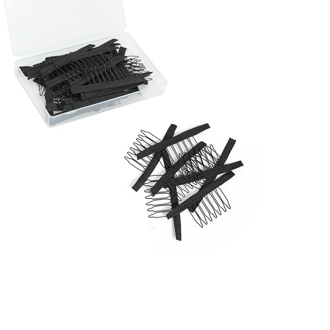 100 Pieces Wig Combs, 7-teeth Wig Clips to Secure Wig, Wig Accessories Tools For Making Wig Caps, Black (100 Pcs)