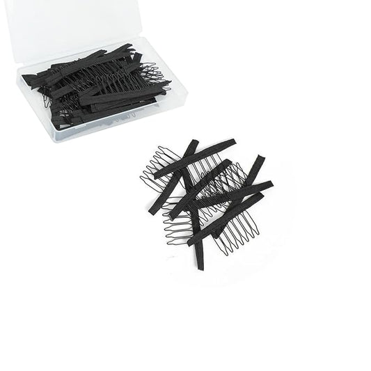 100 Pieces Wig Combs, 7-teeth Wig Clips to Secure Wig, Wig Accessories Tools For Making Wig Caps, Black (100 Pcs)