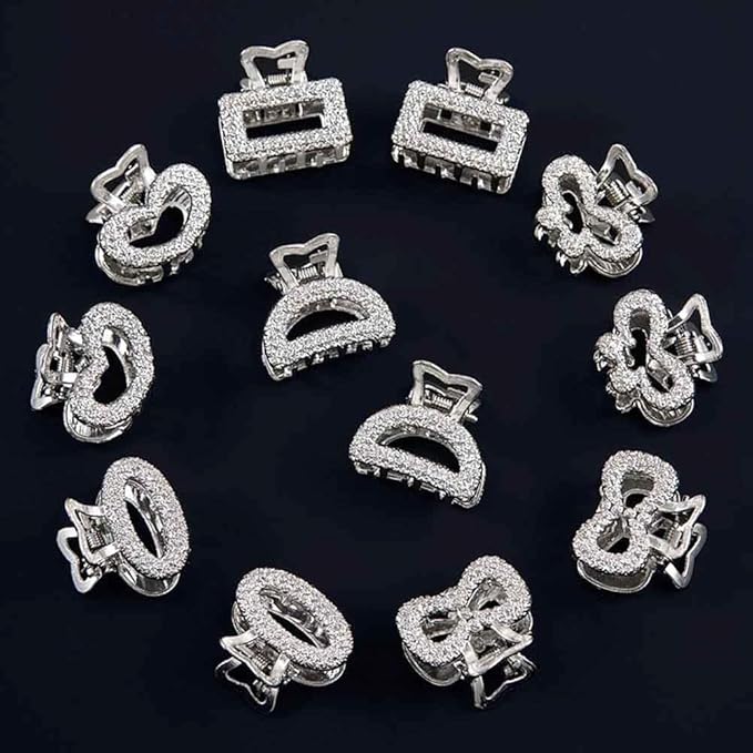 24Pcs Metal Mini Hair Clips Cute Claw Clips Square Bow Bangs Pins Small Rectangle Strong Hold Clips Non-Slip Fashion Claw Crab Hairpins Hair Styling Accessories for Women and Girls