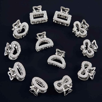 24Pcs Metal Mini Hair Clips Cute Claw Clips Square Bow Bangs Pins Small Rectangle Strong Hold Clips Non-Slip Fashion Claw Crab Hairpins Hair Styling Accessories for Women and Girls