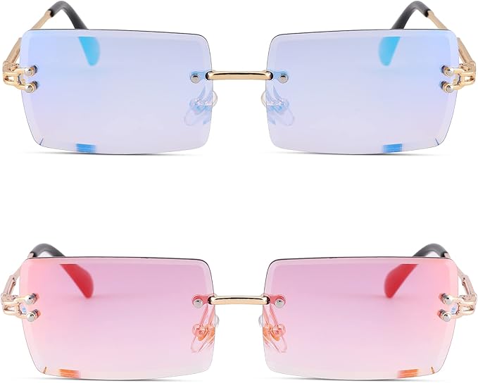 Rectangle Sunglasses for Men/Women Small Rimless Square Shade Eyewear