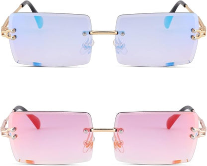 Rectangle Sunglasses for Men/Women Small Rimless Square Shade Eyewear